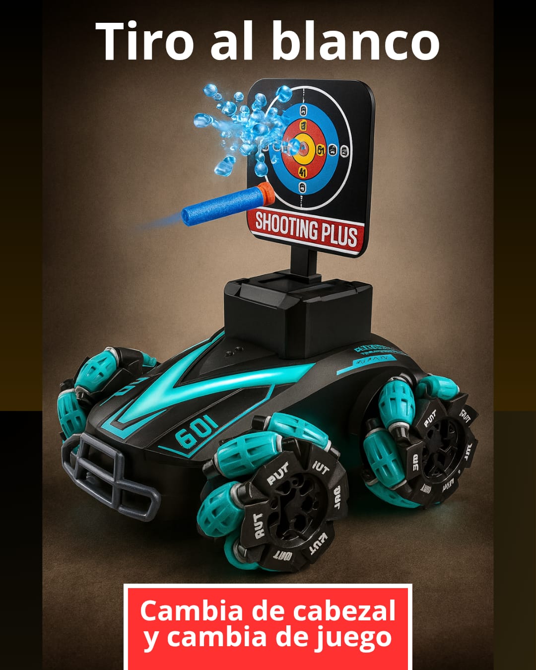 Carro Tanque RC 4 en 1 – Lanzador Hidrogel, Dardos, Burbuja y Tiro al Blanco