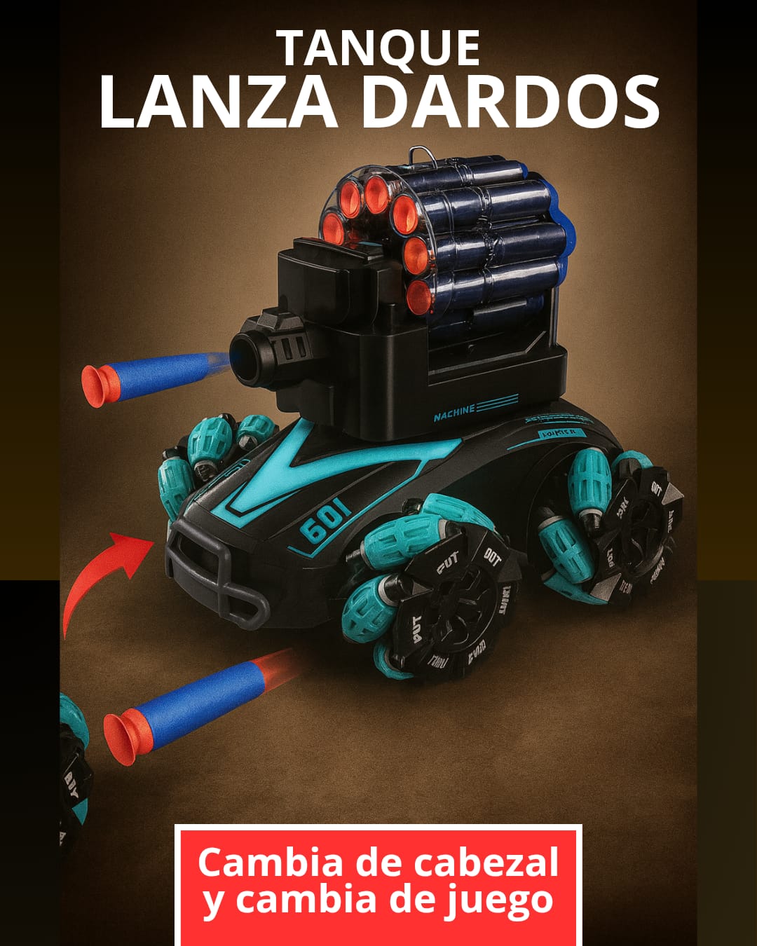 Carro Tanque RC 4 en 1 – Lanzador Hidrogel, Dardos, Burbuja y Tiro al Blanco