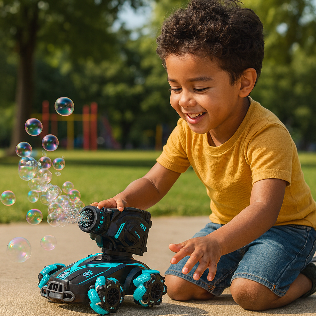 Carro Tanque RC 4 en 1 – Lanzador Hidrogel, Dardos, Burbuja y Tiro al Blanco