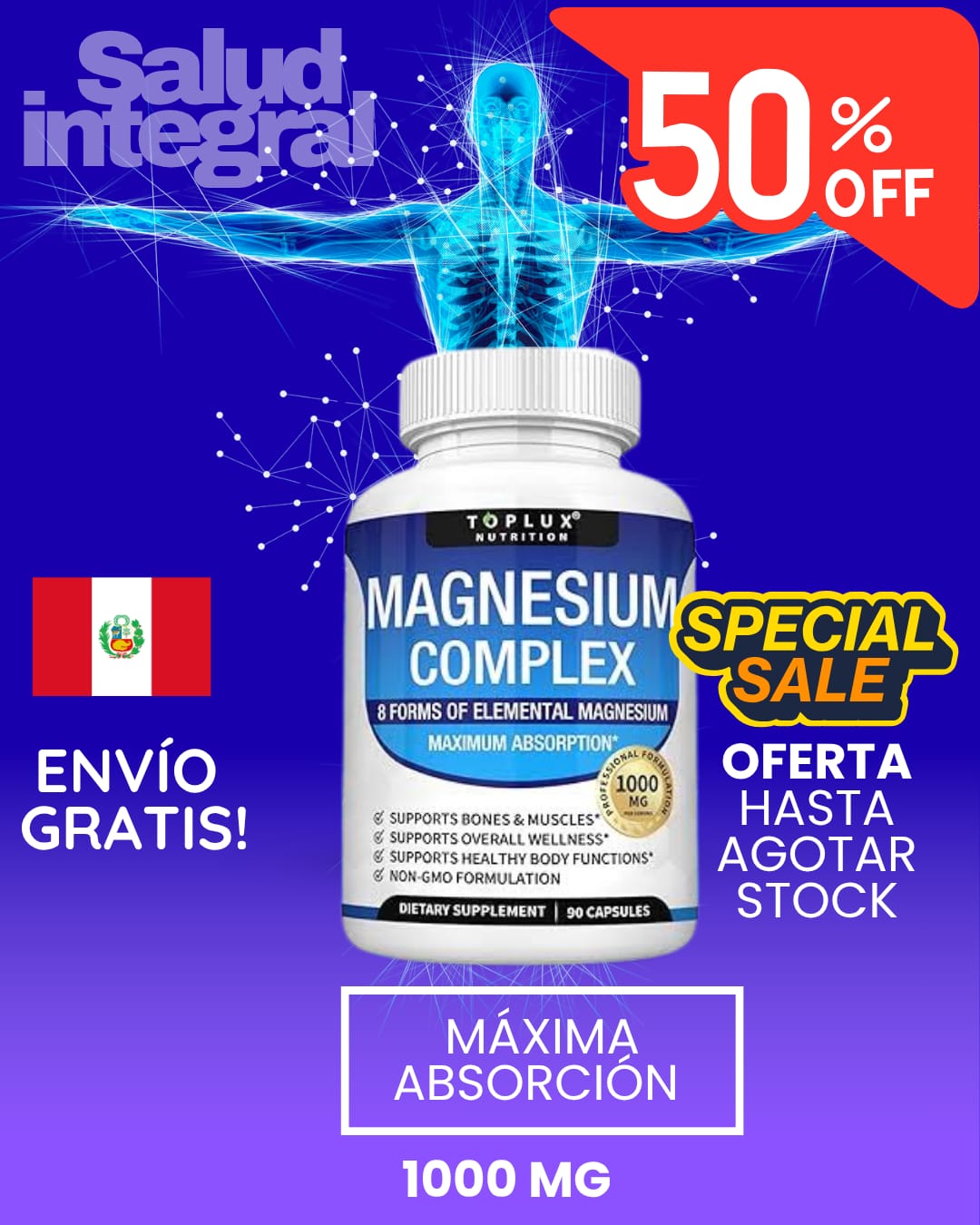 MAGNESIUM COMPLEX - HUESOS, SUEÑO, DIGESTIÓN SANOS +ELEVACION SISTEMA INMUNE
