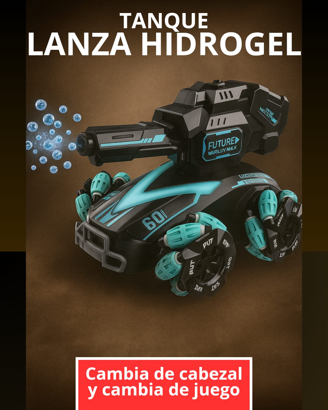 Carro Tanque RC 4 en 1 – Lanzador Hidrogel, Dardos, Burbuja y Tiro al Blanco