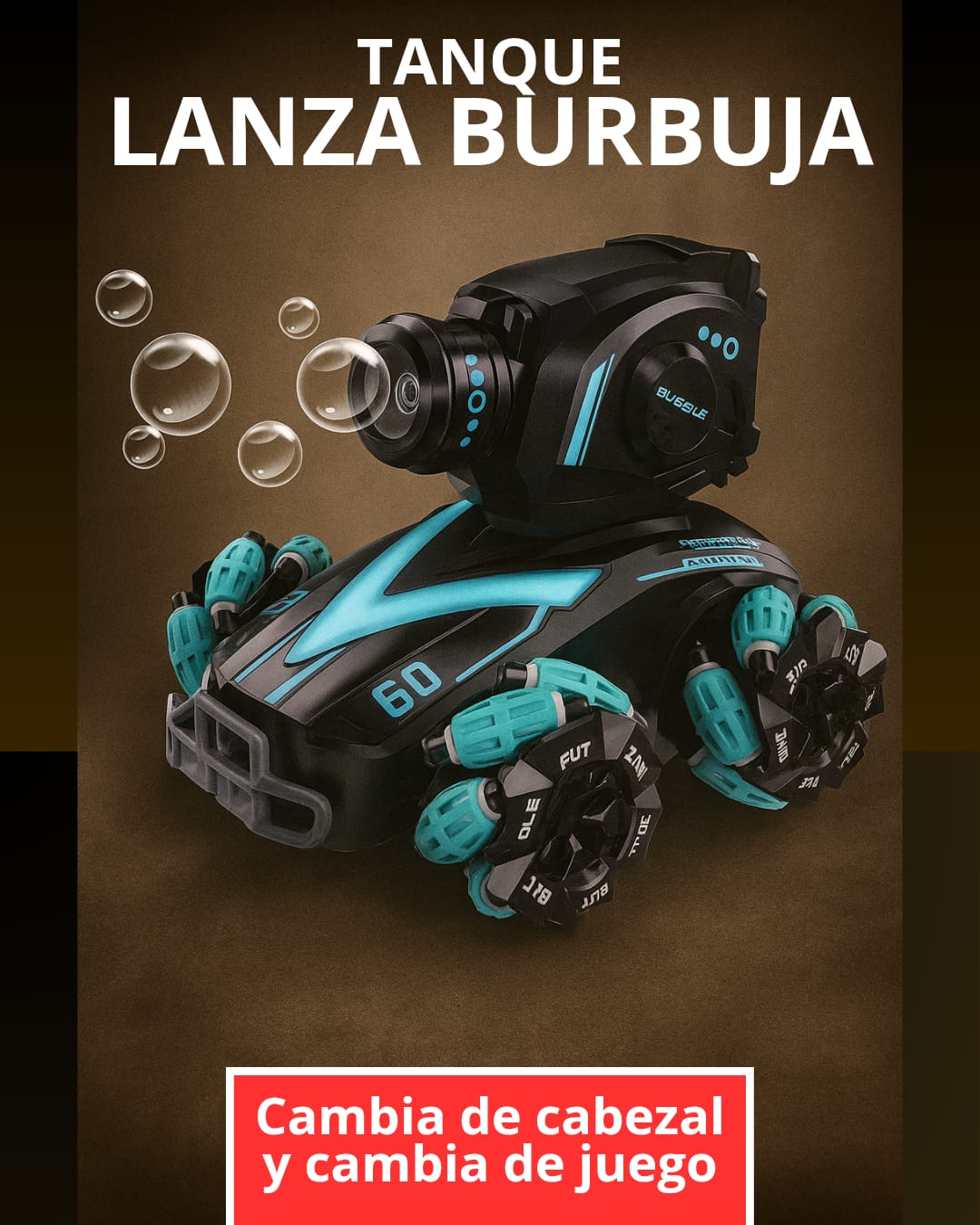 Carro Tanque RC 4 en 1 – Lanzador Hidrogel, Dardos, Burbuja y Tiro al Blanco