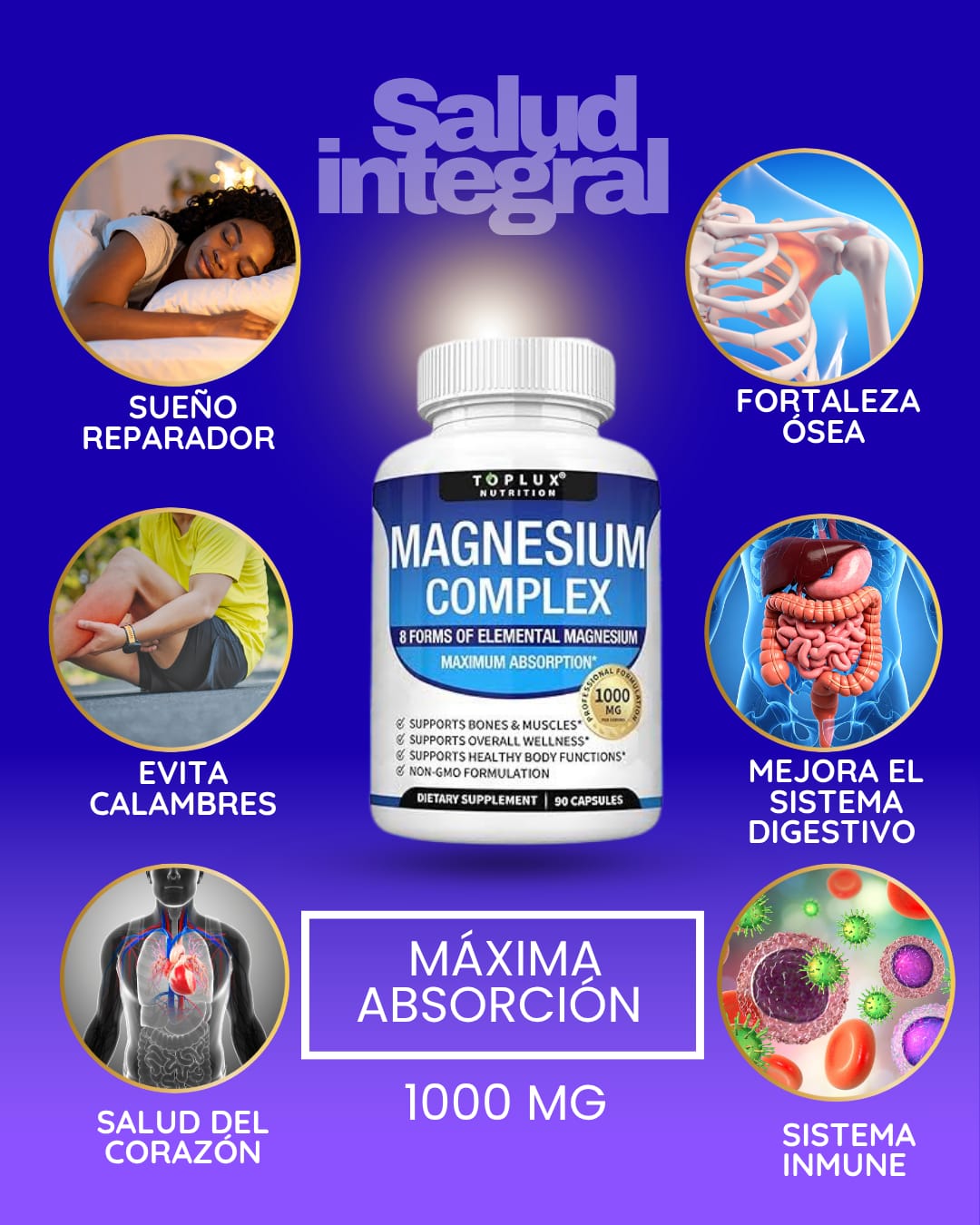 MAGNESIUM COMPLEX - HUESOS, SUEÑO, DIGESTIÓN SANOS +ELEVACION SISTEMA INMUNE